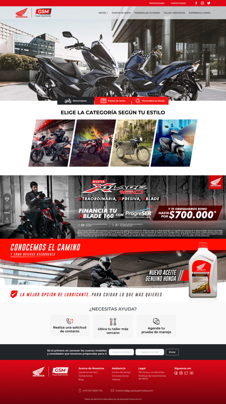 andreyorjash diseño de website home honda supermotos para la agencia neuromedia